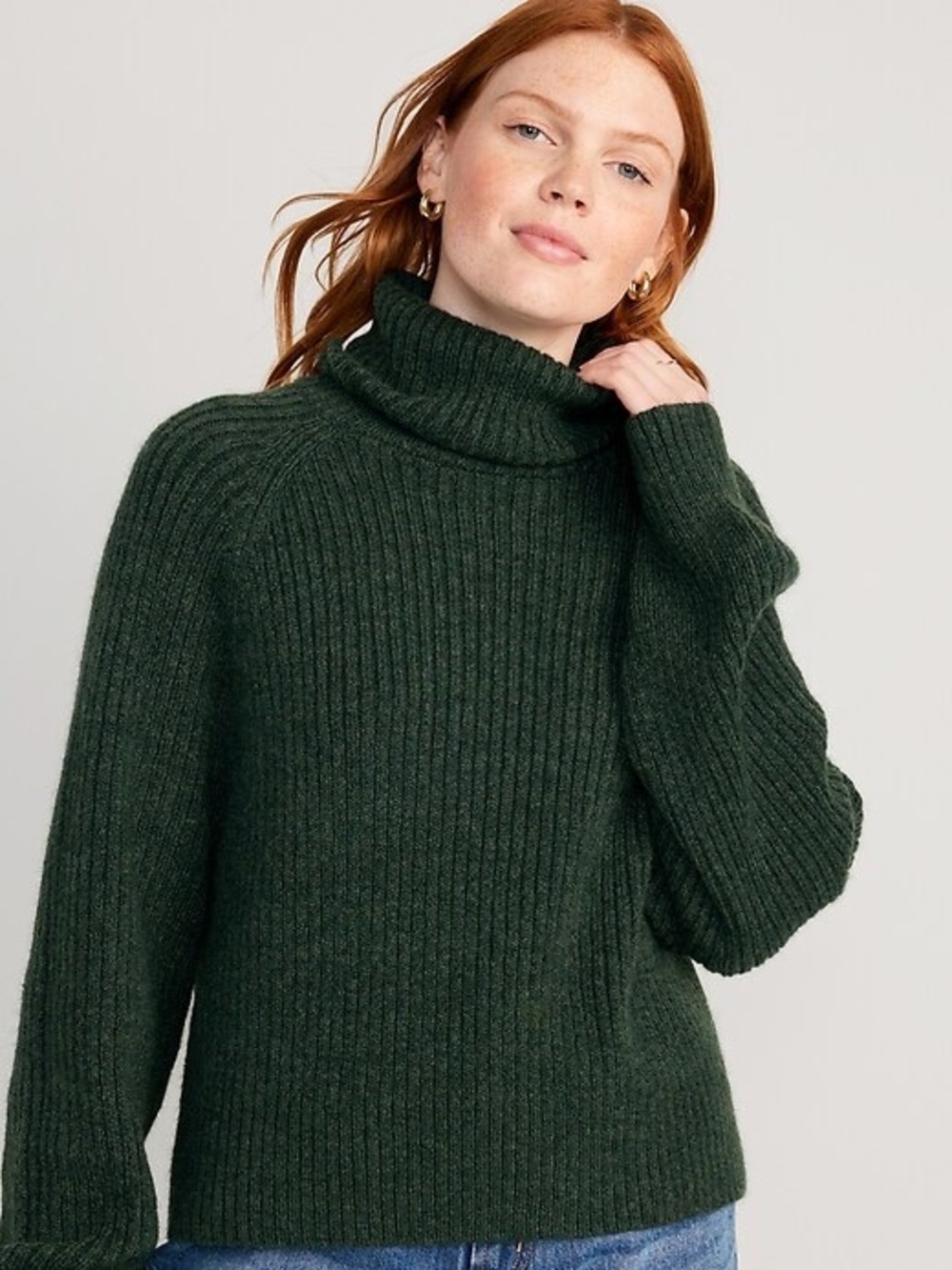 Old Navy Cropped Turtleneck Sweater Women's Size Small Olive Heather Green